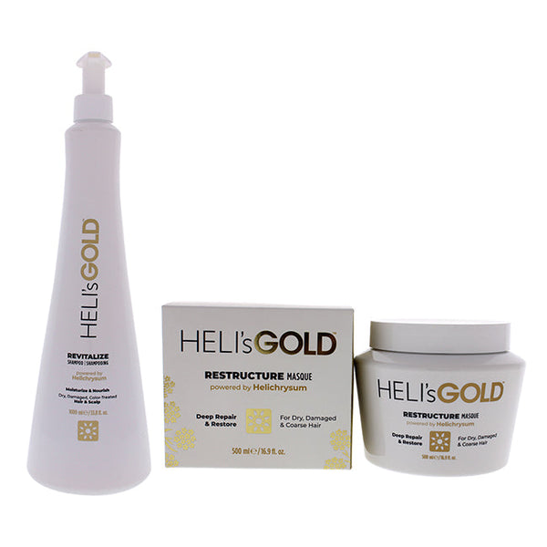 Helis Gold The Revival Series Kit by Helis Gold for Unisex - 2 Pc Kit 33.8oz Revitalize Shampoo, 16.9oz Restructure Masque