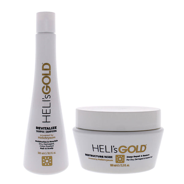 Helis Gold The Revival Series Kit by Helis Gold for Unisex - 2 Pc Pc Kit 10.1oz Revitalize Shampoo, 3.3oz Restructure Masque
