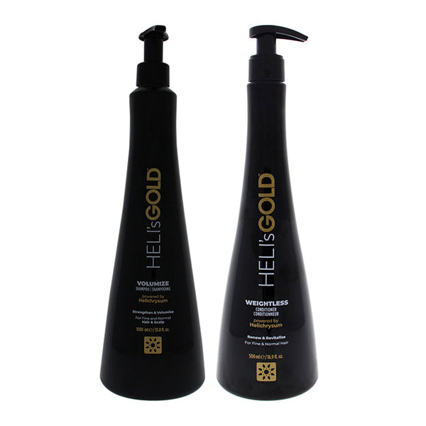 Helis Gold Volume Series Kit by Helis Gold for Unisex - 2 Pc Kit 33.8oz Volumize Shampoo, 16.9oz Weightless Conditioner