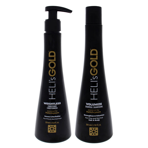 Helis Gold Volume Series kit by Helis Gold for Unisex - 2 Pc Kit 8.4oz Weightless Conditioner, 10.1oz Volumize Shampoo