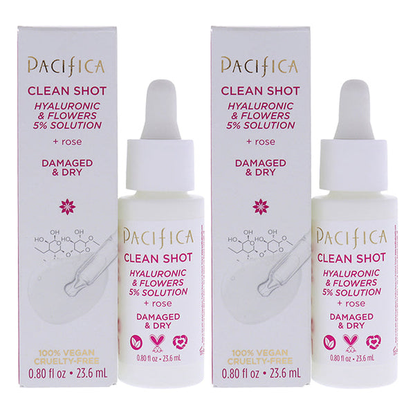 Pacifica Clean Shot Hyaluronic and Flowers 5 Percent Solution by Pacifica for Unisex - 0.8 oz Serum - Pack of 2