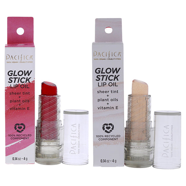 Pacifica Glow Stick Lip Oil Kit by Pacifica for Women - 2 Pc Kit 0.14oz Lip Oil - Pink Sheer, 0.14oz Lip Oil - Rosy Glow