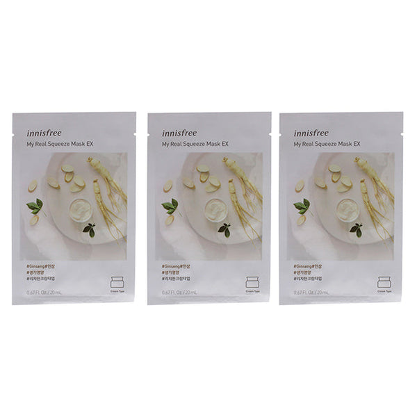 Innisfree My Real Squeeze Mask - Ginseng by Innisfree for Unisex - 0.67 oz Mask - Pack of 3