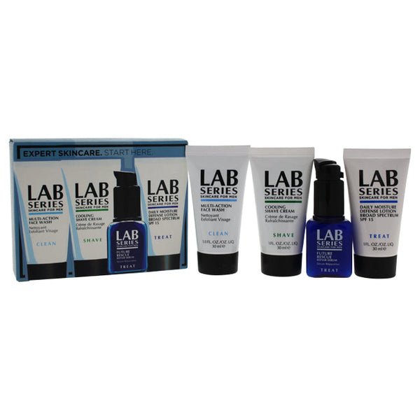 Lab Series Expert Skincare by Lab Series for Men - 4 Pc Kit 1oz Multi Action Face Wash, 1oz Cooling Shave Cream, 1oz Moisture Defense Lotion, 0.5oz Future Rescue Repair Serum