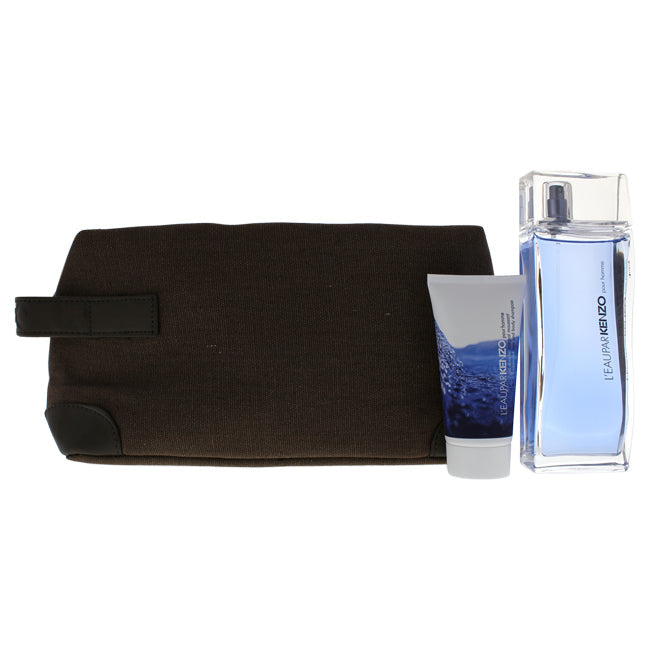 Kenzo Leau Par Kenzo by Kenzo for Men - 3 Pc Gift Set 3.4oz EDT Spray, 1.7oz Hair & Body Shampoo, Pouch