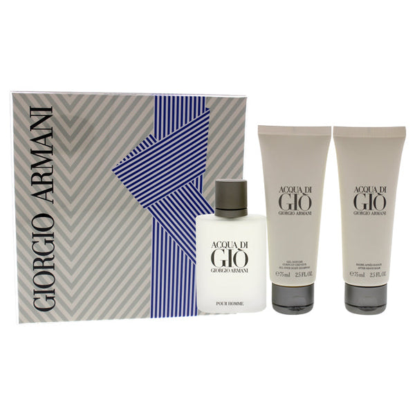 Giorgio Armani Acqua Di Gio by Giorgio Armani for Men - 3 Pc Gift Set 1.7oz EDT Spray, 2.5oz All Over Body Shampoo, 2.5oz After Shave Balm