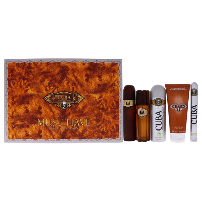 Cuba Cuba Gold Must Have by Cuba for Men - 5 Pc Gift Set 3.3oz EDT Spray, 1.17oz EDT Spray, 3.3oz After Shave, 6.7oz Body Spray, 6.7oz Shower Gel