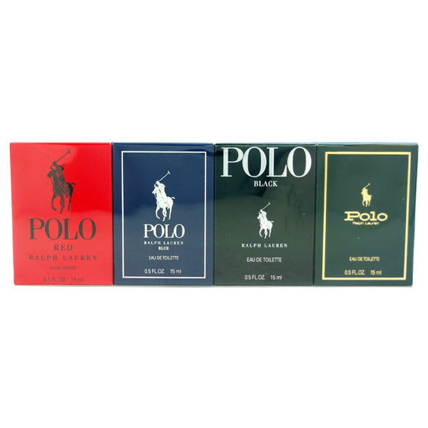 Ralph Lauren Polo Variety by Ralph Lauren for Men - 4 Pc Mini Gift Set 0.5oz Polo Red EDT Splash, 0.5oz Polo Blue EDT Splash, 0.5oz Polo Black EDT Splash, 0.5oz Polo EDT Splash