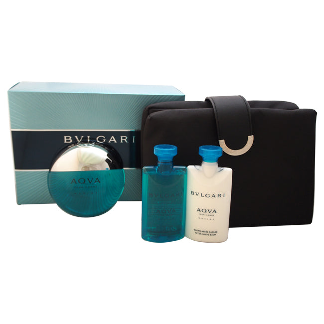 Bvlgari Bvlgari Aqva Marine by Bvlgari for Men - 4 Pc Gift Set 3.4oz EDT Spray, 2.5oz After Shave Balm, 2.5oz Shampoo & Shower Gel, Pouch