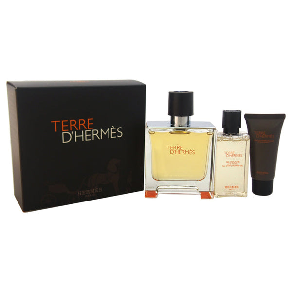 Hermes Terre DHermes by Hermes for Men - 3 Pc Gift Set 2.5oz Pure Perfume Spray, 1.35oz All-Shower Gel, 0.5oz After Shave Balm