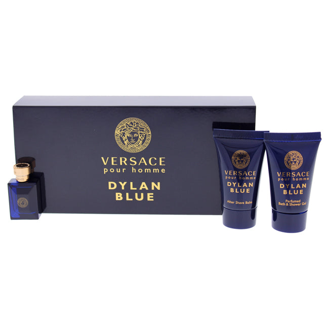 Versace Dylan Blue by Versace for Men - 3 Pc Mini Gift Set 0.17oz EDT Splash, 0.8oz Perfumed Bath & Shower Gel, 0.8oz After Shave Balm