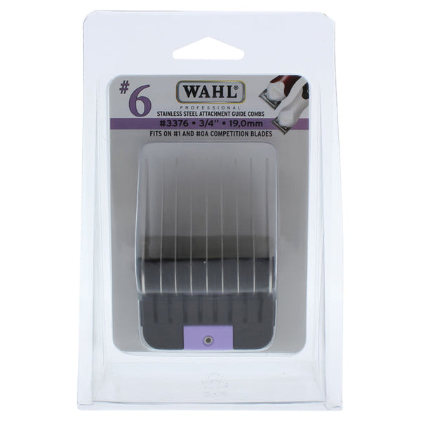 WAHL Professional Stainless Steel Attachment Comb - # 6 For Cuts 3/4 Black by WAHL Professional for Men - 1 Pc Comb