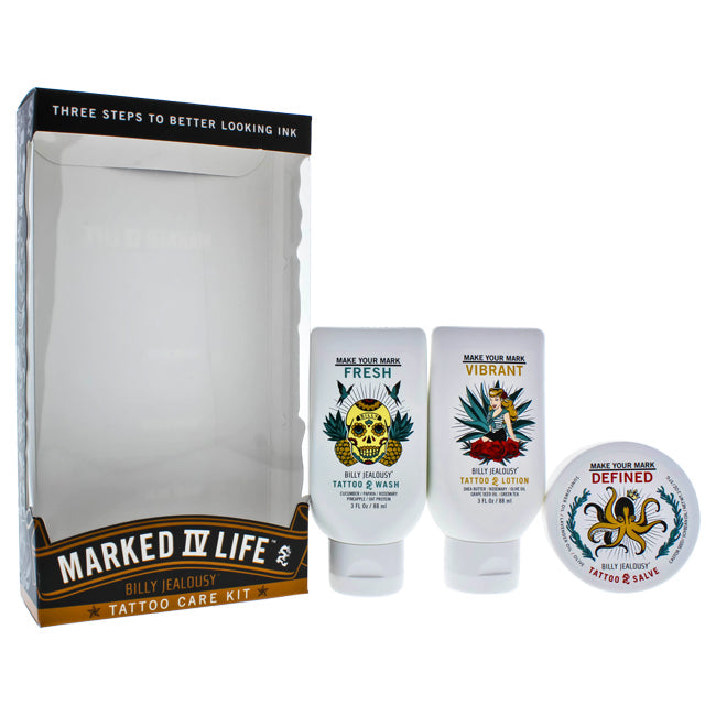 Billy Jealousy Marked IV Life Tattoo Care Kit by Billy Jealousy for Men - 3 Pc Kit 3.oz Tattoo Wash, 3oz Tattoo Lotion, 2oz Tattoo Salve