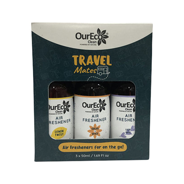 OurEco Clean Air Freshener Travel Mates 50ml x 3 Pack (contains: Lazy Days, Sugar & Spice & Lemon Tw