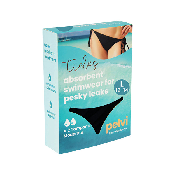 Pelvi Tides Absorbent Swimwear Bottoms For Leaks Bikini Black L