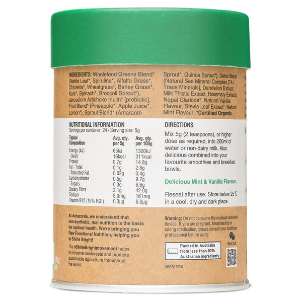 Amazonia Raw Nutrients Greens Mint & Vanilla Flavour 300g