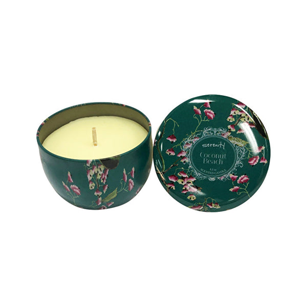 SaltCo Floral Botanic Candle Mini Tin Coconut Beach 120g