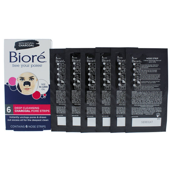 Biore Deep Cleansing Charcoal Pore Strips by Biore for Unisex - 6 Pc Pore Strips