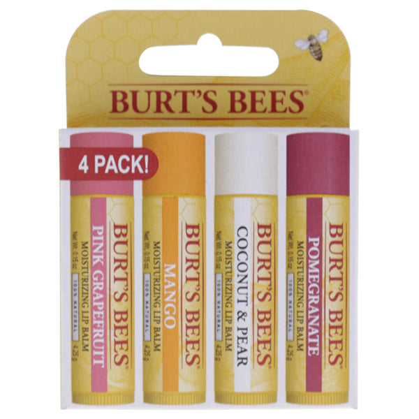 Burts Bees Superfruit Moisturizing Lip Balm Pack by Burts Bees for Unisex - 4 x 0.15 oz 0.15oz Pomegranate Lip Balm, 0.15oz Coconut & Pear Lip Balm, 0.15oz Mango Lip Balm, 0.15oz Pink Grapefruit Lip Balm