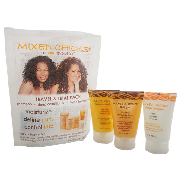 Mixed Chicks Travel Trial Pack by Mixed Chicks for Unisex - 3 Pc Kit 2oz Shampoo, 2oz Deep Conditioner, 2oz Leave-In Conditioner