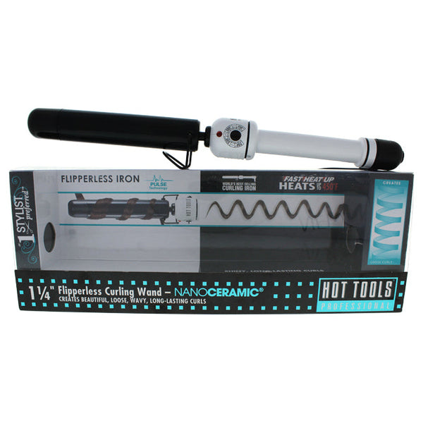Hot Tools Nano Ceramic Flipperless Curling Wand - Model # HTBW1861 - Black/White by Hot Tools for Unisex - 1.25 Inch Curling Iron