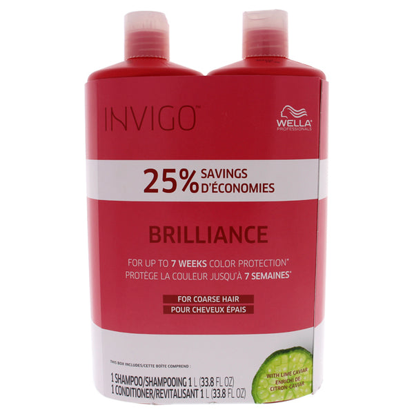 Wella Brilliance Shampoo and Conditioner For Coarse Colored Hair Duo by Wella for Unisex - 2 X 33.8 oz Shampoo, Conditioner