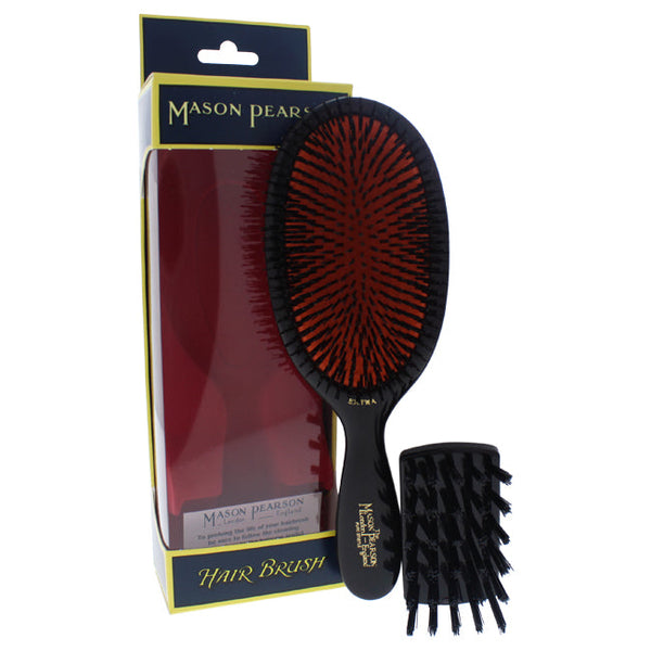 Mason Pearson Extra Large Pure Bristle Brush - B1 Dark Ruby by Mason Pearson for Unisex - 2 Pc Hair Brush and Cleaning Brush