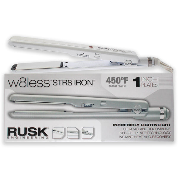 Rusk W8less Str8 Iron Ceramic and Tourmaline Flat Iron - IREW8LS2510 - White by Rusk for Unisex - 1 Inch Flat Iron