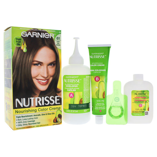Garnier Nutrisse Nourishing Color Creme - 61 Light Ash Brown by Garnier for Unisex - 1 Application Hair Color