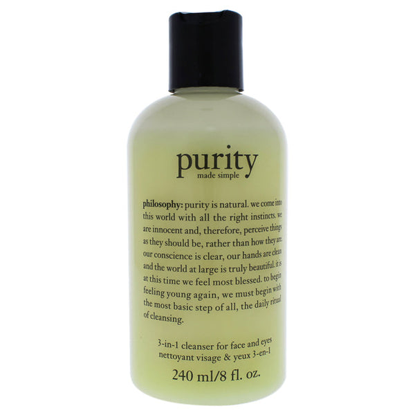 Philosophy Purity Made Simple 3-in-1 Cleanser For Face & Eyes by Philosophy for Unisex - 8 oz Cleanser