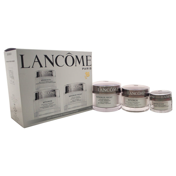 Lancome Renergie Power of 3 Anti-Wrinkle-Firming Program Set - All Skin Types by Lancome for Unisex - 3 Pc Set 1.7oz Renergie Double PerformanceTreatment-Anti Wrinkle Firming, 2.5oz Renergie Night Treatment-Anti Wrinkle Restoring, 0.5oz Renergie Eye Speci