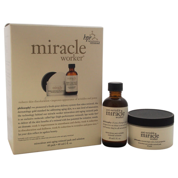 Philosophy Miracle Worker Anti-Aging Retinoid Pads and Solution by Philosophy for Unisex - 2 Pc Kit 2oz Miraculous Anti-Aging Retinoid Solution, 60 Pads Miraculous Anti-Aging Retinoid
