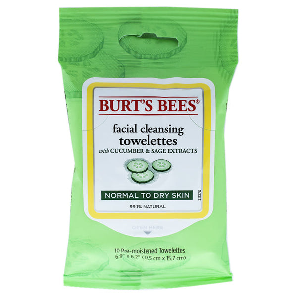 Burts Bees Facial Cleansing Towelettes - Cucumber and Sage by Burts Bees for Unisex - 10 Count Towelettes