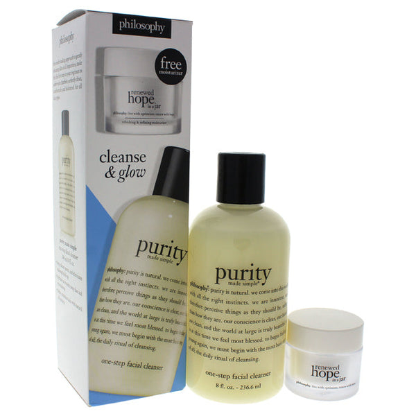Philosophy Cleanse & Glow by Philosophy for Unisex - 2 Pc Kit 8oz Purity Made Simple One Step Facial Cleanser, 0.5oz Renewed Hope In A Jar
