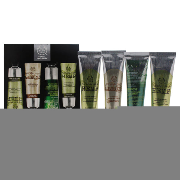 The Body Shop The Expert Hand Care Collection by The Body Shop for Unisex - 4 Pc Kit 2 x 1oz Hemp Hard-Workin Hand Protector, 1oz Almond Hand & Nail Manicure Cream, 1oz Absinthe Purifying Hand Cream