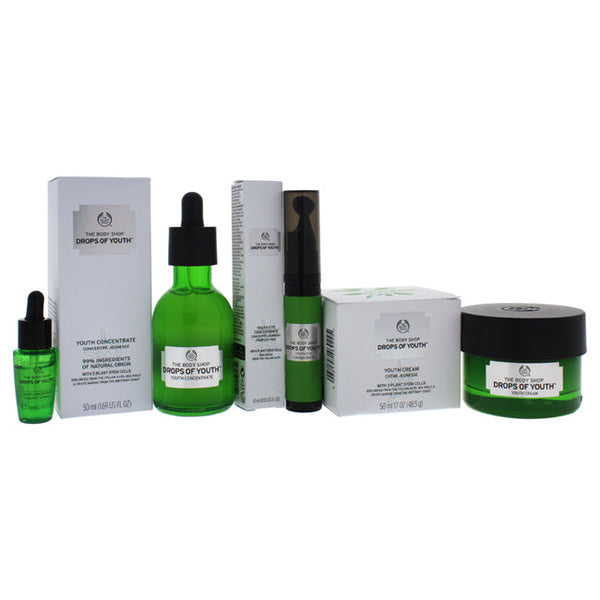 The Body Shop Drops of Youth Kit by The Body Shop for Unisex - 4 Pc Kit 0.3oz Youth Eye Concentrate, 1.69oz Youth Concentrate 0.2oz Mini Youth Concentrate, 1.7oz Youth Cream