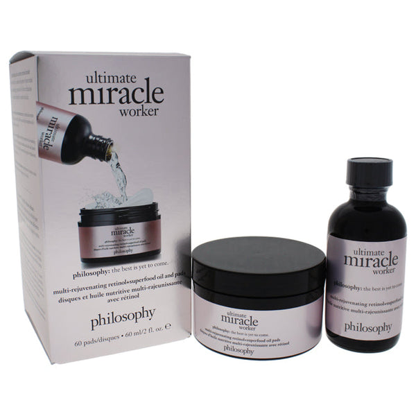 Philosophy Ultimate Miracle Worker by Philosophy for Unisex - 2 Pc Set 2oz Multi-Rejuvenating Retinol & Superfood Oil & Pads, 60 Pads