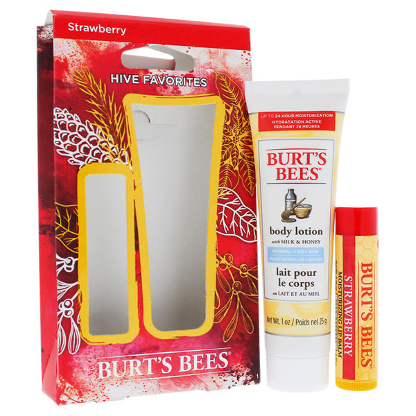 Burts Bees Hive Favorites Strawberry Kit by Burts Bees for Unisex - 2 Pc 0.15oz Strawberry Moisturizing Lip Balm, 1oz Body Lotion with Milk & Honey