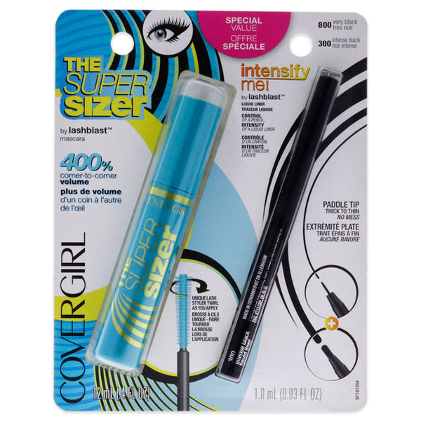 CoverGirl The Super Sizer Mascara & Intensify Me! Liquid Liner by CoverGirl for Women - 2 Pc 0.4oz The Super Sizer Mascara - # 800 Very Black, 0.03oz Intensify Me! Liquid Liner - # 300 Intense Black