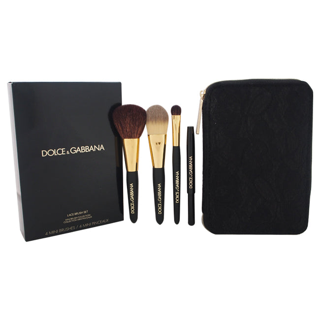 Dolce and Gabbana Lace Mini Brush Set by Dolce and Gabbana for Women - 5 Pc Set Mini Foundation Brush, Mini Blush Brush, Mini Eyeshading Brush, Retractable Lip Brush, Pouch