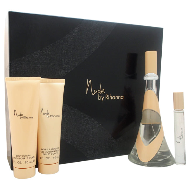 Rihanna Nude by Rihanna for Women - 4 Pc Gift Set 3.4oz EDP Spray, 0.34oz EDP Spray, 3oz Body Lotion, 3oz Bath & Shower Gel