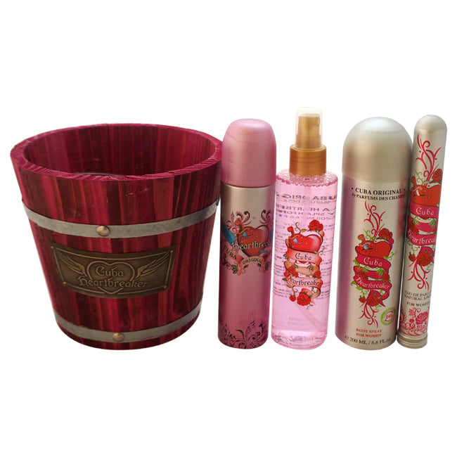 Cuba Cuba Heartbreaker by Cuba for Women - 4 Pc Gift Set 3.3oz EDP Spray, 1.7oz EDP Spray, 6.6oz Body Spray, 6.6oz Body Splash