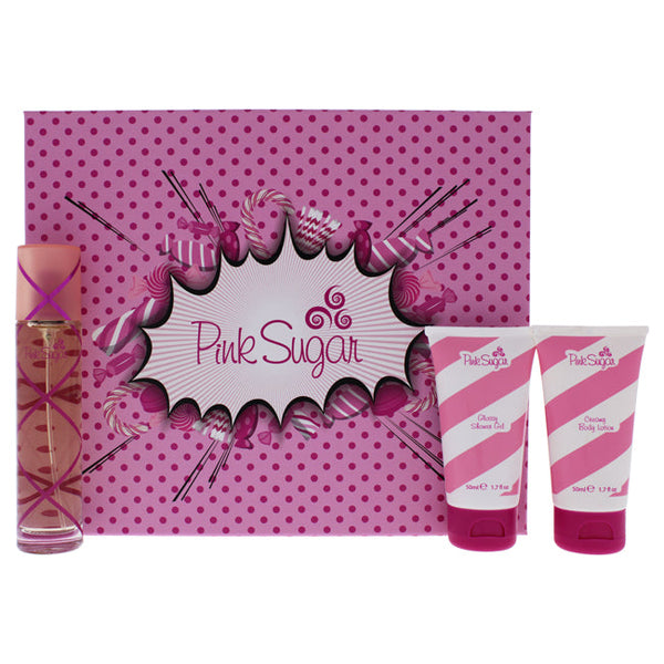 Aquolina Pink Sugar by Aquolina for Women - 3 Pc Gift Set 1.7oz EDT Spray, 1.7oz Glossy Shower Gel, 1.7oz Creamy Body Lotion