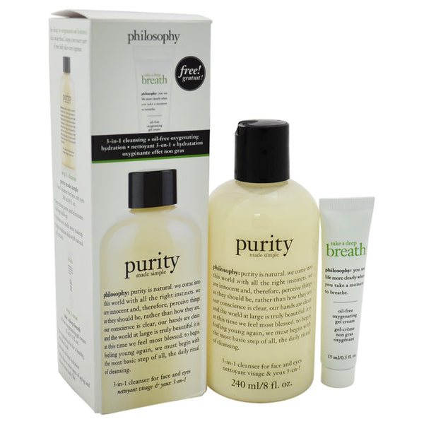 Philosophy Purity + Take a Deep Breath Duo by Philosophy for Women - 2 Pc Set 8oz Purity Made Simple, 0.5oz Free Take a Deep Breath Oil-Free Oxygenating Gel Cream