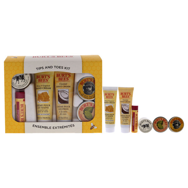 Burts Bees Tips and Toes Kit by Burts Bees for Women - 6 Pc Kit 0.3oz Hand Salve, 0.25oz Almond and Milk Hand Cream, 0.3oz Lemon Butter Cuticle Cream, 0.75oz Coconut Foot Cream, 0.75oz Honey and Grapeseed Hand Cream, 0.15oz Pomegranate Moisturizing Lip Ba