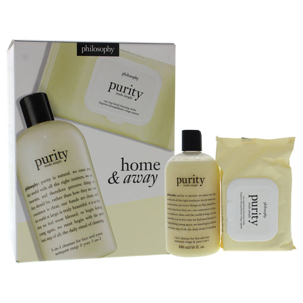Philosophy Purity Home and Away Duo by Philosophy for Women - 2 Pc Set 16oz 3-in-1 Cleanser for Face and Eyes, 30 one-Step Facial Cleansing Cloths