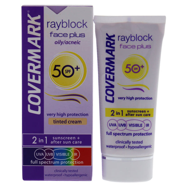Covermark Rayblock Face Plus Tinted Cream 2-in-1 Waterproof SPF 50 - Oily Skin-Light Beige by Covermark for Women - 1.69 oz Sunscreen