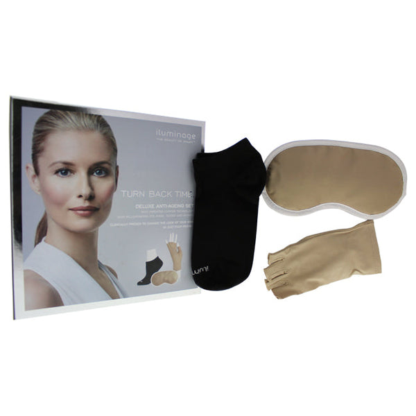 Iluminage Deluxe Anti-Ageing Set (M/L) by Iluminage for Women - 3 Pc Set 1Pc Skin Rejuvenating Eye Mask, 1 Pair of Skin Rejuvenating Socks (S/M), 1 Pair of Skin Rejuvenating Gloves (M/L)