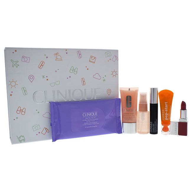 Clinique Clinique Fresh On Arrival Set by Clinique for Women - 6 Pc Set 10 Pc Towelettes Take the Day Off, 1oz Moisture Surge Face Spray Thirst Skin Relief, 1oz Moisture Surge Extended Thirst Relief, 0.3oz Chubby Lash Fattening Mascara, 0.13oz Clinique Po