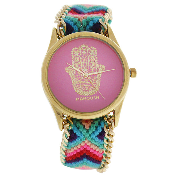 Manoush MSHHIPH Hindi Hand - Gold/Pink Nylon Strap Watch by Manoush for Women - 1 Pc Watch